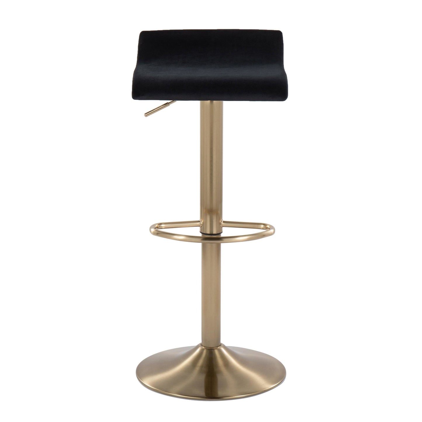 Ale Contemporary Adjustable Height Barstool with Swivel in Gold Brushed Metal and Black Velvet with Oval Footrest By LumiSource - Set of 2 | Bar Stools | Modishstore - 2