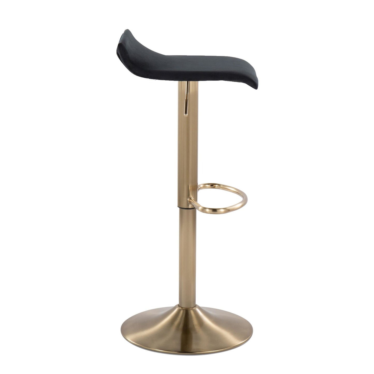 Ale Contemporary Adjustable Height Barstool with Swivel in Gold Brushed Metal and Black Velvet with Oval Footrest By LumiSource - Set of 2 | Bar Stools | Modishstore - 8