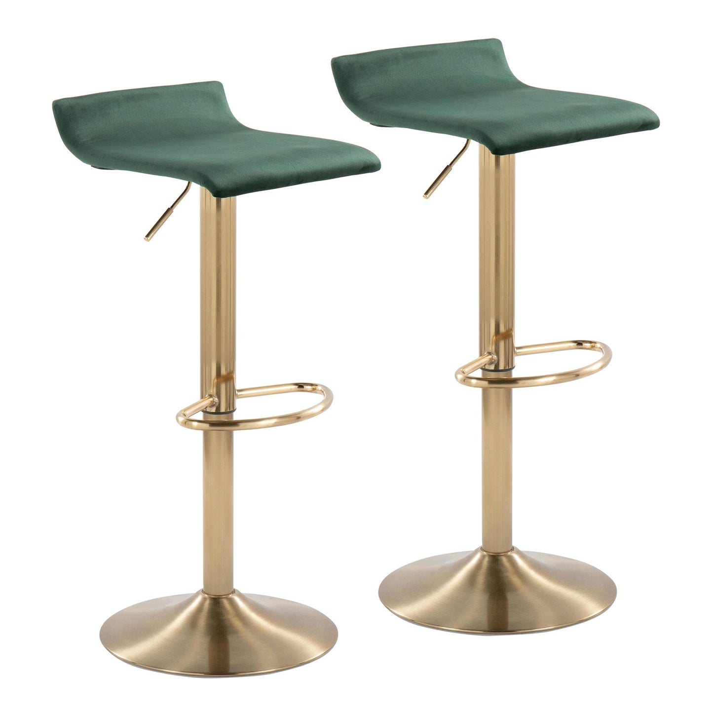 Ale Contemporary Adjustable Height Barstool with Swivel in Gold Brushed Metal and Black Velvet with Oval Footrest By LumiSource - Set of 2 | Bar Stools | Modishstore - 18