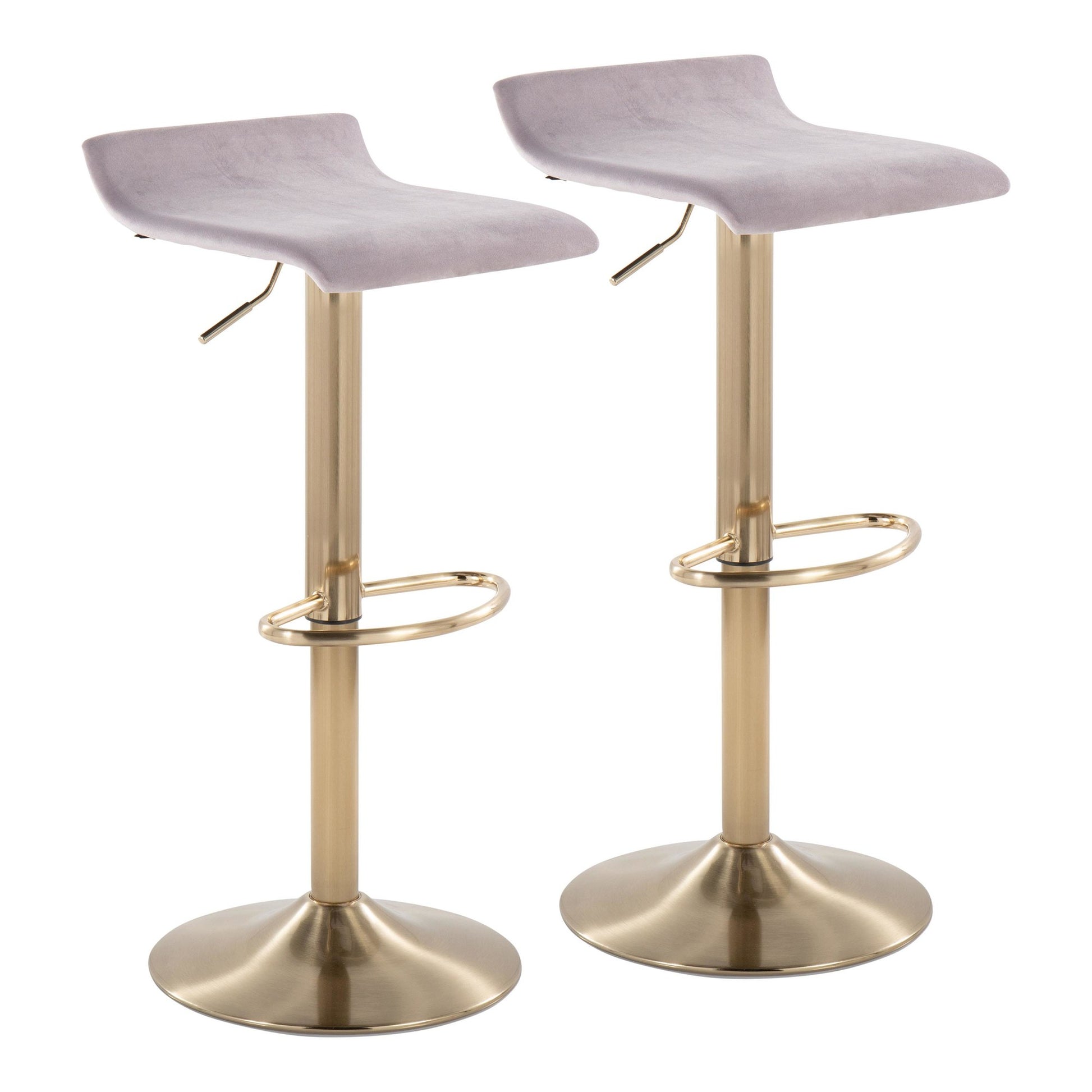 Ale Contemporary Adjustable Height Barstool with Swivel in Gold Brushed Metal and Black Velvet with Oval Footrest By LumiSource - Set of 2 | Bar Stools | Modishstore - 25