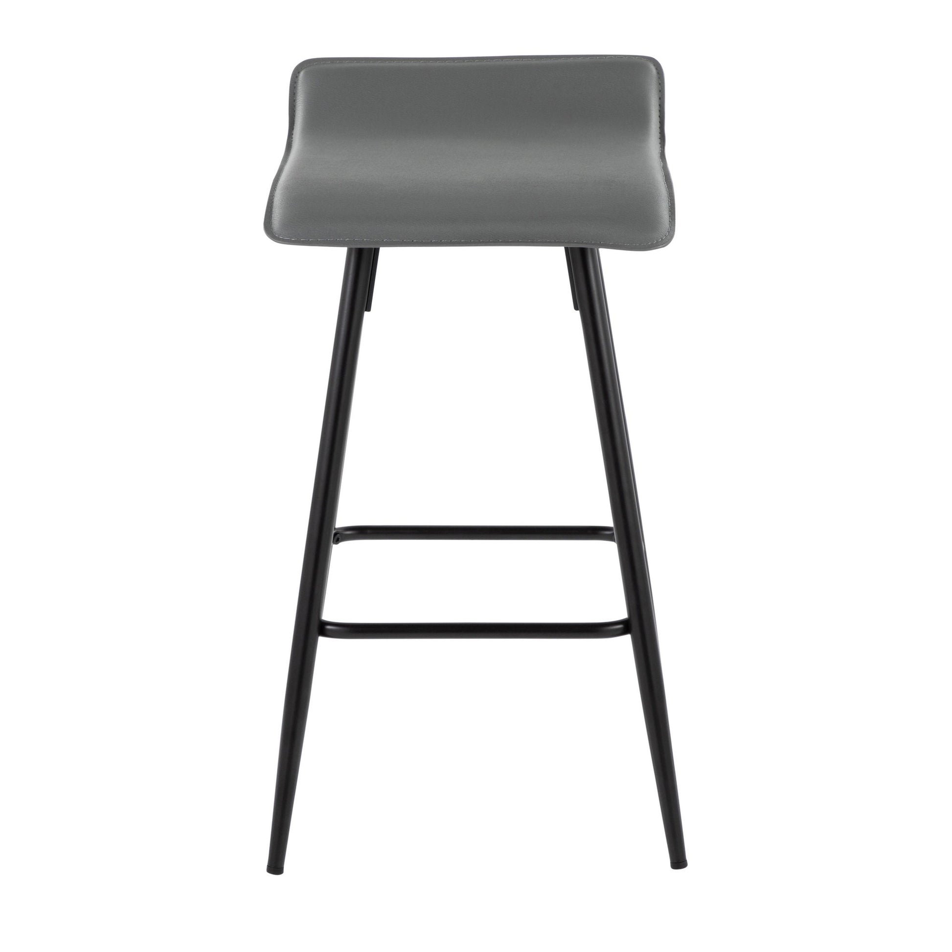 Ale 26" Contemporary Fixed Height Counter Stool in Black Steel and Grey Faux Leather By LumiSource - Set of 2 | Counter Stools | Modishstore - 2