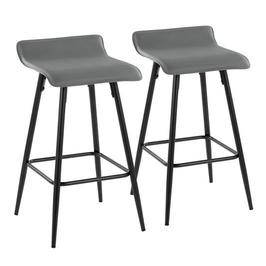 Ale 26" Contemporary Fixed Height Counter Stool in Black Steel and Grey Faux Leather By LumiSource - Set of 2 | Counter Stools | Modishstore