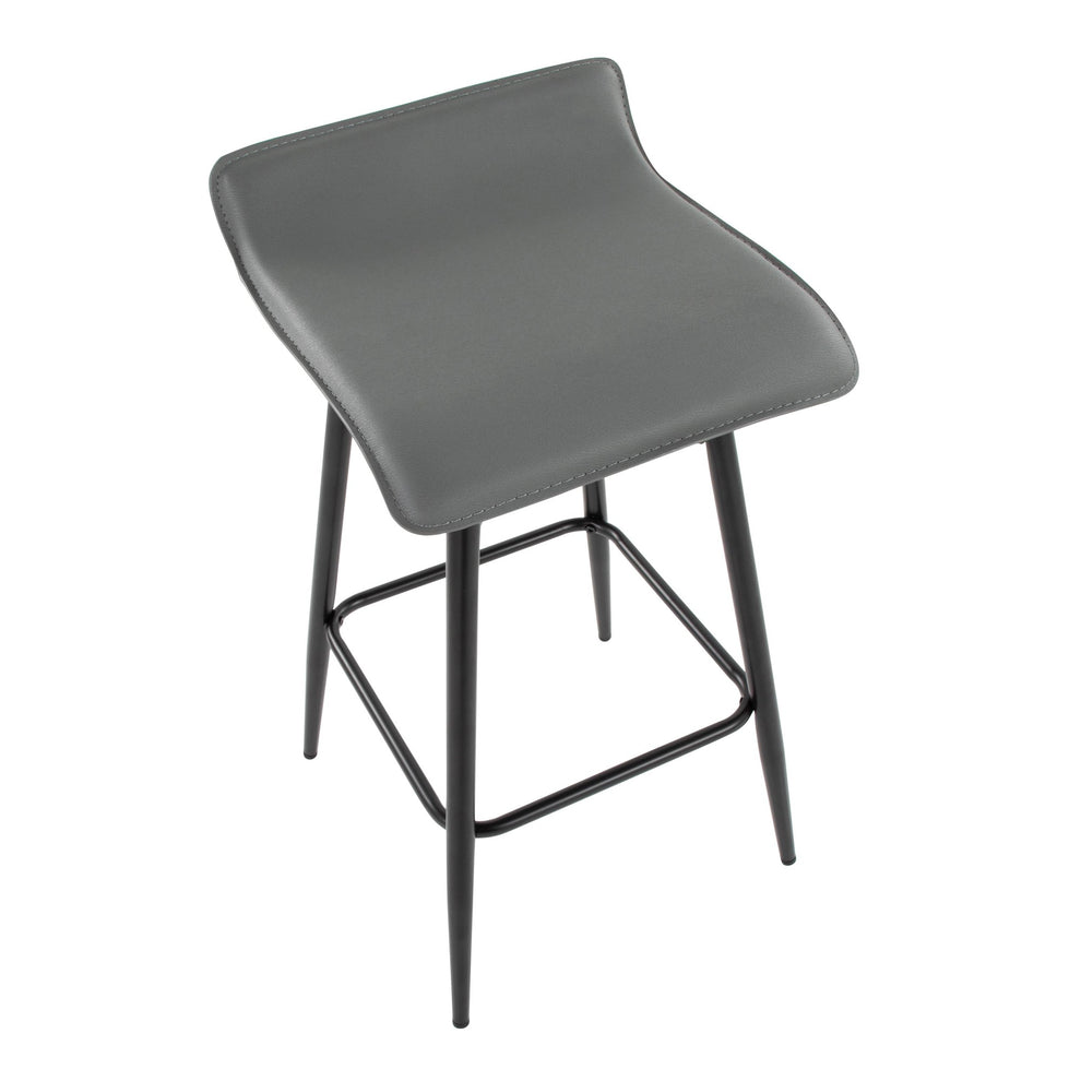 Ale 26" Contemporary Fixed Height Counter Stool in Black Steel and Grey Faux Leather By LumiSource - Set of 2 | Counter Stools | Modishstore - 3