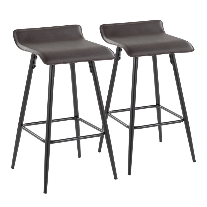 Ale 26" Contemporary Fixed Height Counter Stool in Black Steel and Grey Faux Leather By LumiSource - Set of 2 | Counter Stools | Modishstore - 9