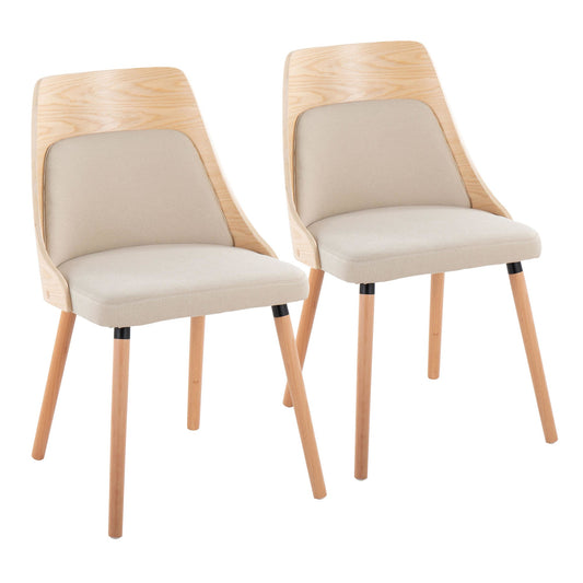Anabelle Mid-Century Modern Chair in Natural Wood and Cream Fabric By LumiSource (Set of 2) | Dining Chairs | Modishstore