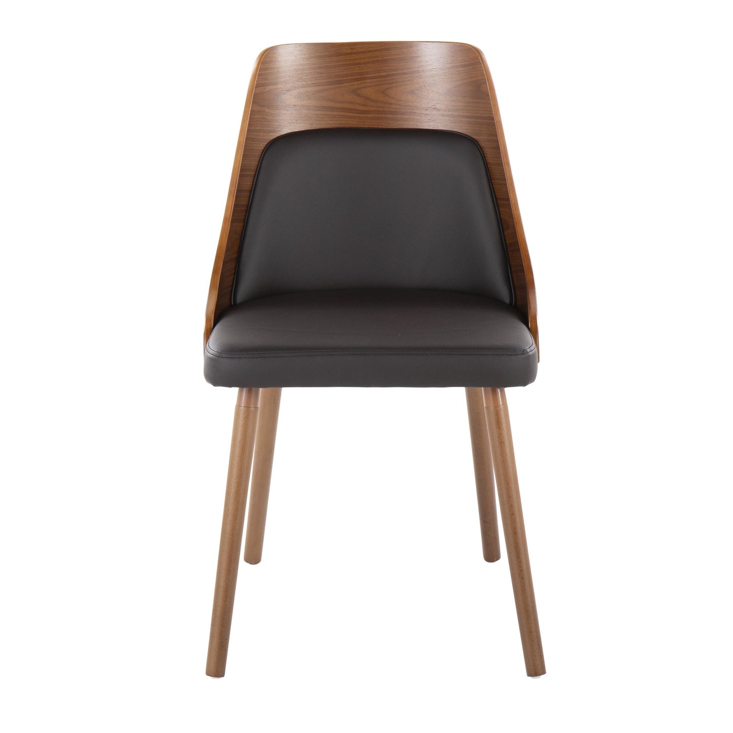 Anabelle Mid-Century Modern Chair in Walnut Wood and Brown Faux Leather By LumiSource (Set of 2) | Dining Chairs | Modishstore - 2