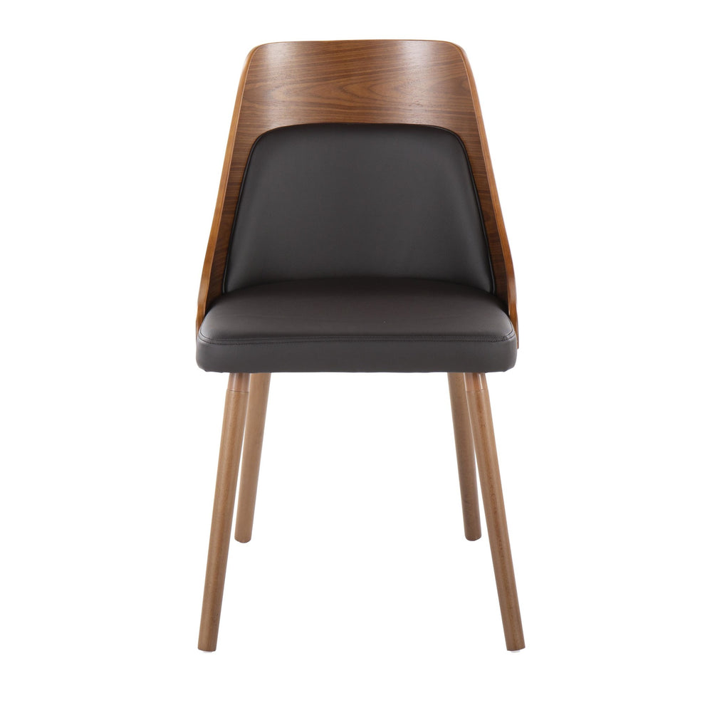 Anabelle Mid-Century Modern Chair in Walnut Wood and Brown Faux Leather By LumiSource (Set of 2) | Dining Chairs | Modishstore - 2