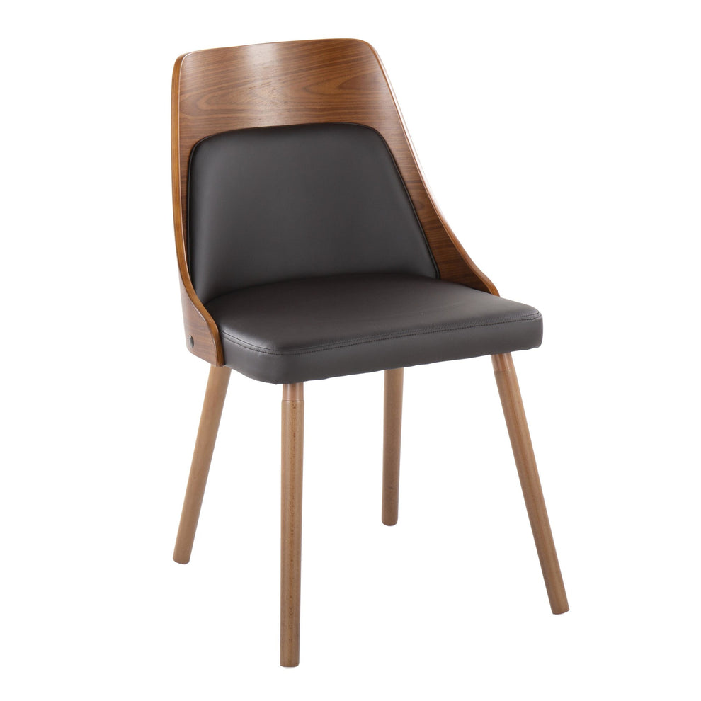 Anabelle Mid-Century Modern Chair in Walnut Wood and Brown Faux Leather By LumiSource (Set of 2) | Dining Chairs | Modishstore - 5