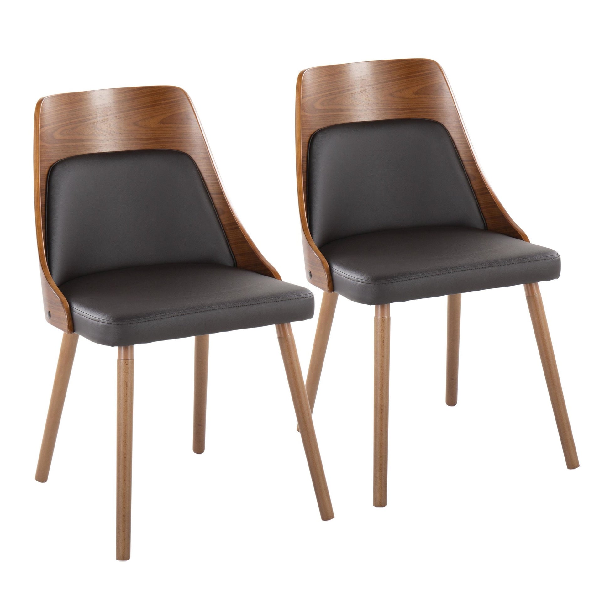 Anabelle Mid-Century Modern Chair in Walnut Wood and Brown Faux Leather By LumiSource (Set of 2) | Dining Chairs | Modishstore