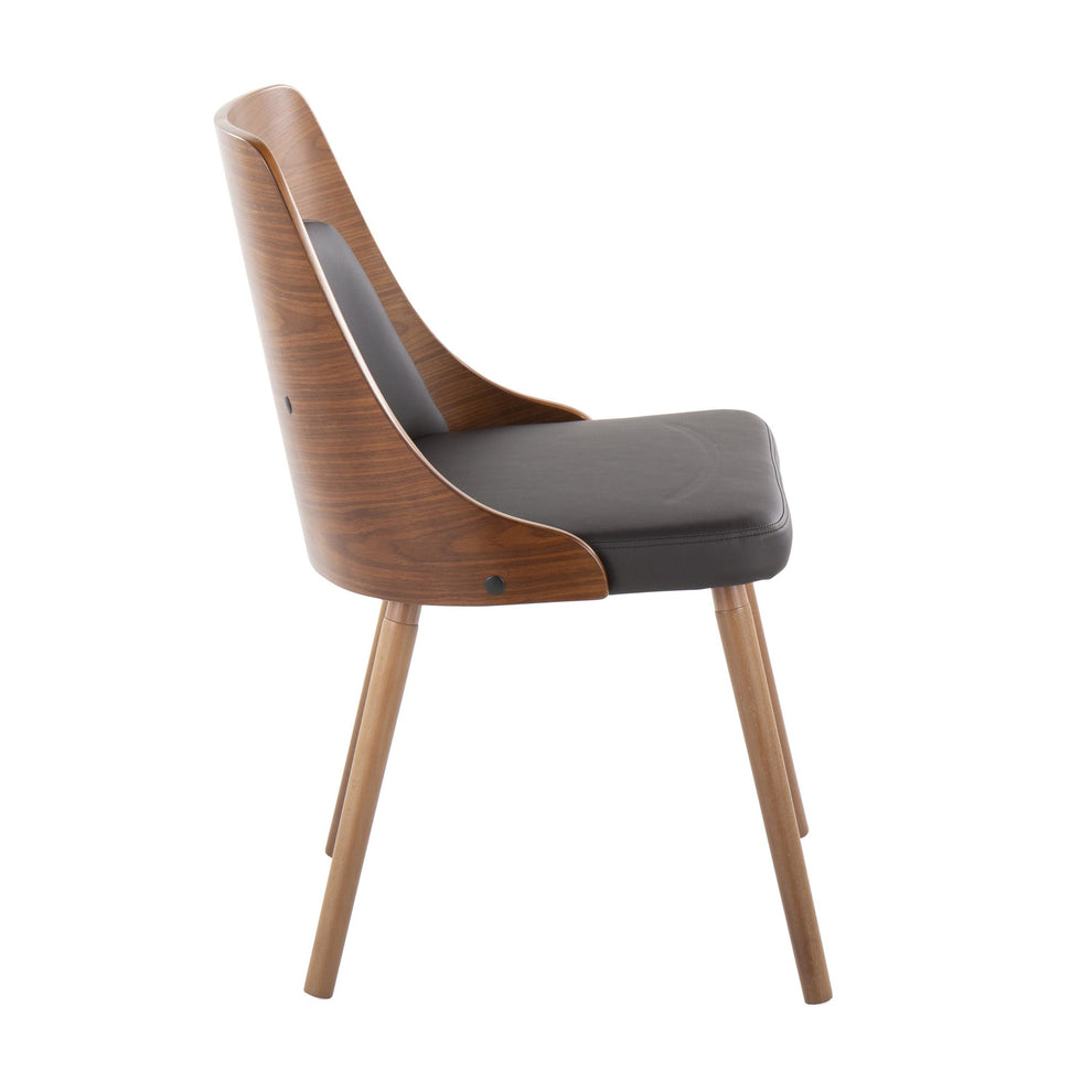 Anabelle Mid-Century Modern Chair in Walnut Wood and Brown Faux Leather By LumiSource (Set of 2) | Dining Chairs | Modishstore - 6
