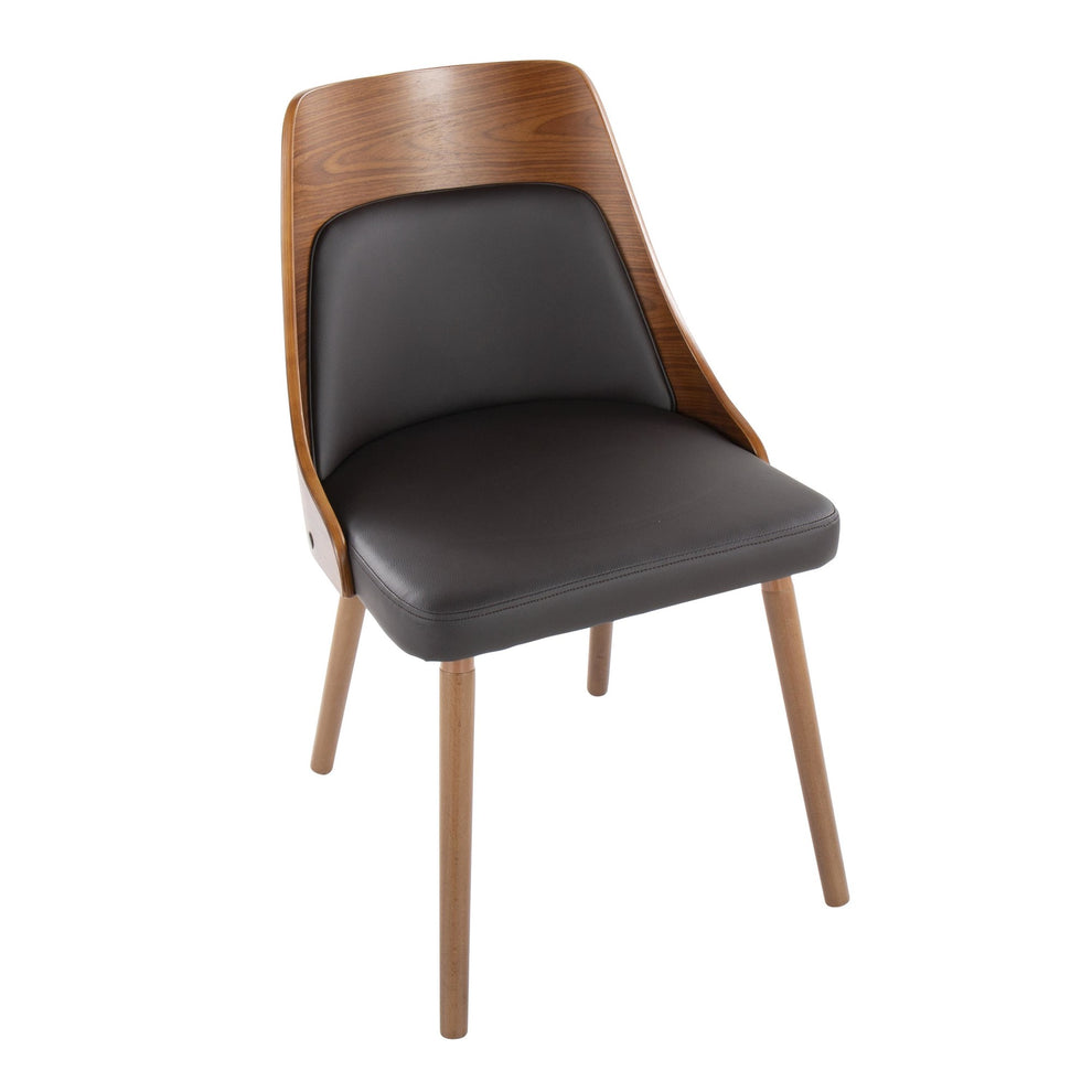 Anabelle Mid-Century Modern Chair in Walnut Wood and Brown Faux Leather By LumiSource (Set of 2) | Dining Chairs | Modishstore - 3