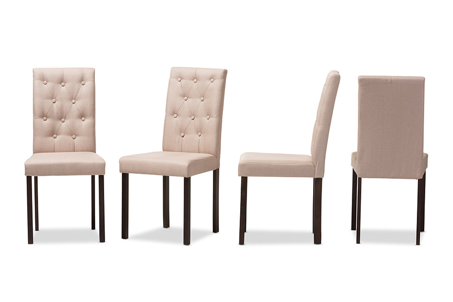 Baxton Studio Gardner Modern and Contemporary Dark Brown Finished Beige Fabric Upholstered Dining Chair (Set of 4) | Modishstore | Dining Chairs - 4