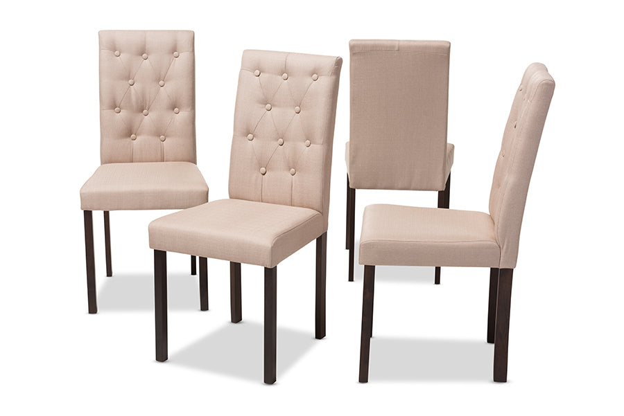 Baxton Studio Gardner Modern and Contemporary Dark Brown Finished Beige Fabric Upholstered Dining Chair (Set of 4) | Modishstore | Dining Chairs - 3