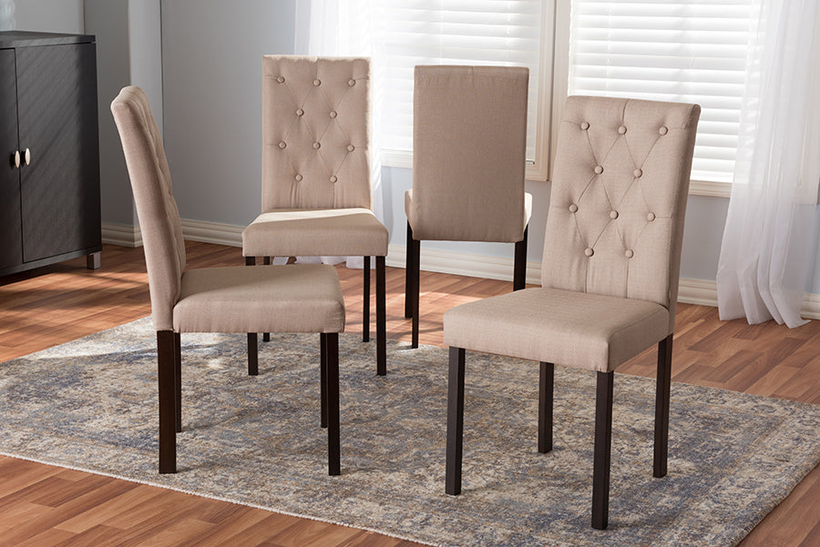 Baxton Studio Gardner Modern and Contemporary Dark Brown Finished Beige Fabric Upholstered Dining Chair (Set of 4) | Modishstore | Dining Chairs