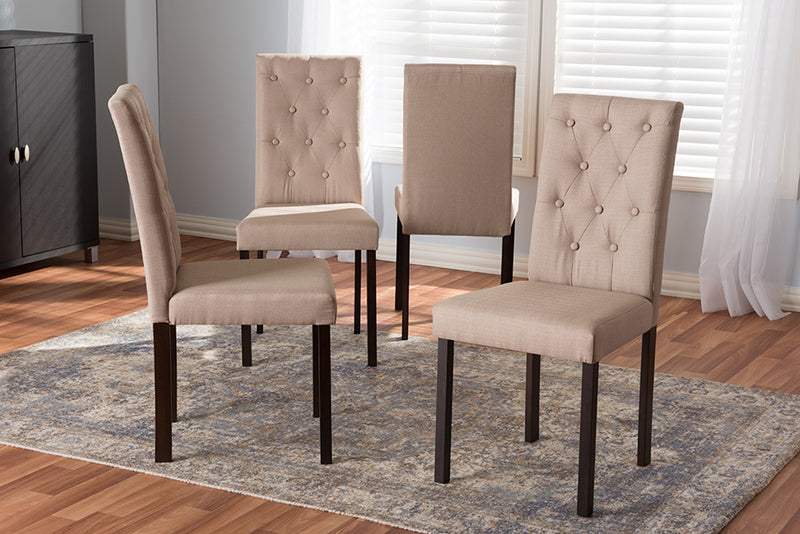 Baxton Studio Gardner Modern and Contemporary Dark Brown Finished Beige Fabric Upholstered Dining Chair (Set of 4) | Modishstore | Dining Chairs