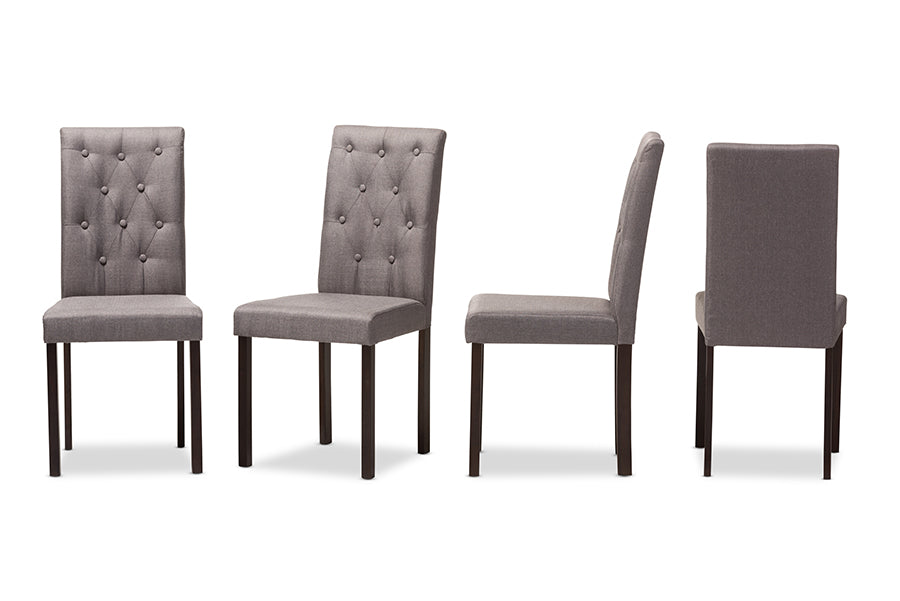 Baxton Studio Gardner Modern and Contemporary Dark Brown Finished Grey Fabric Upholstered Dining Chair (Set of 4) | Modishstore | Dining Chairs - 4