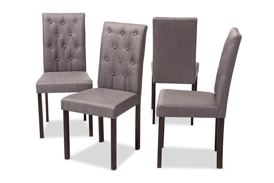 Baxton Studio Gardner Modern and Contemporary Dark Brown Finished Grey Fabric Upholstered Dining Chair (Set of 4) | Modishstore | Dining Chairs - 3