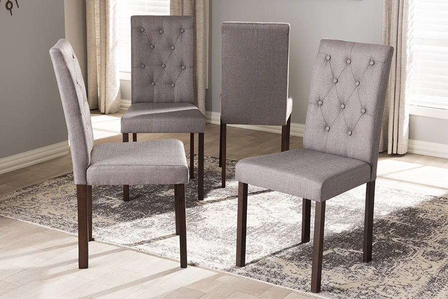 Baxton Studio Gardner Modern and Contemporary Dark Brown Finished Grey Fabric Upholstered Dining Chair (Set of 4) | Modishstore | Dining Chairs