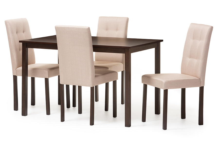 baxton studio andrew modern and contemporary 5 piece beige fabric upholstered grid tufting dining set | Modish Furniture Store-2