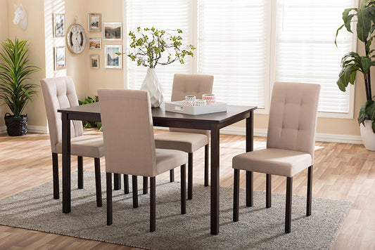 Baxton Studio Andrew Modern and Contemporary 5-Piece Beige Fabric Upholstered Grid-tufting Dining Set | Modishstore | Dining Sets
