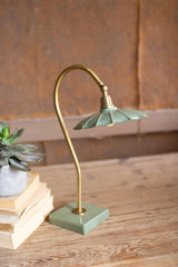 Antique Brass Goose Neck Table Lamp With Enamel Shade By Kalalou