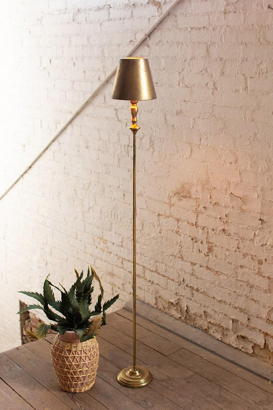 Antique Gold Floor Lamp With Metal Shade by Kalalou | Modishstore | Floor Lamps