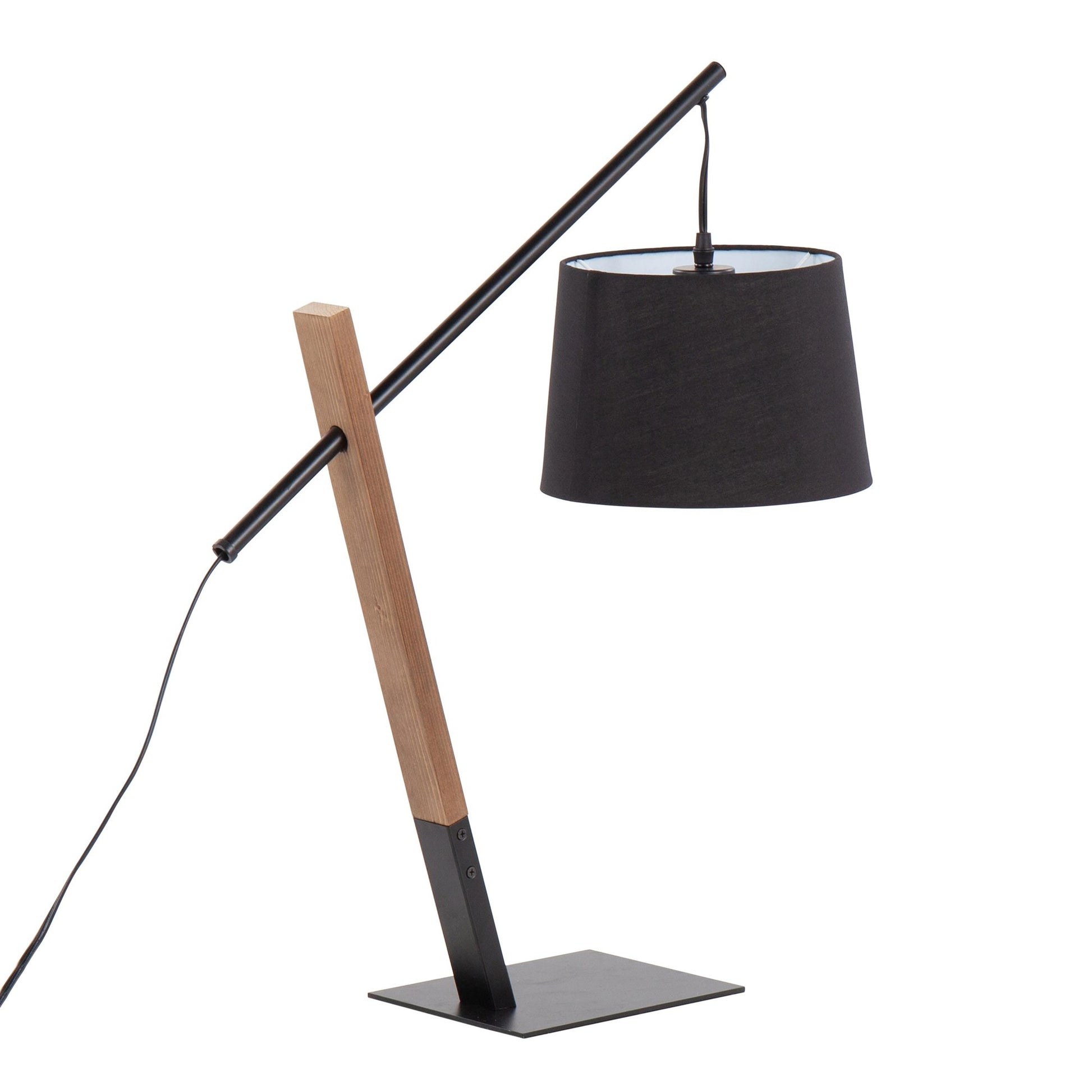 Archer Contemporary Table Lamp in Black Metal, Walnut Wood, and Black Linen Shade By LumiSource | Table Lamps | Modishstore - 7
