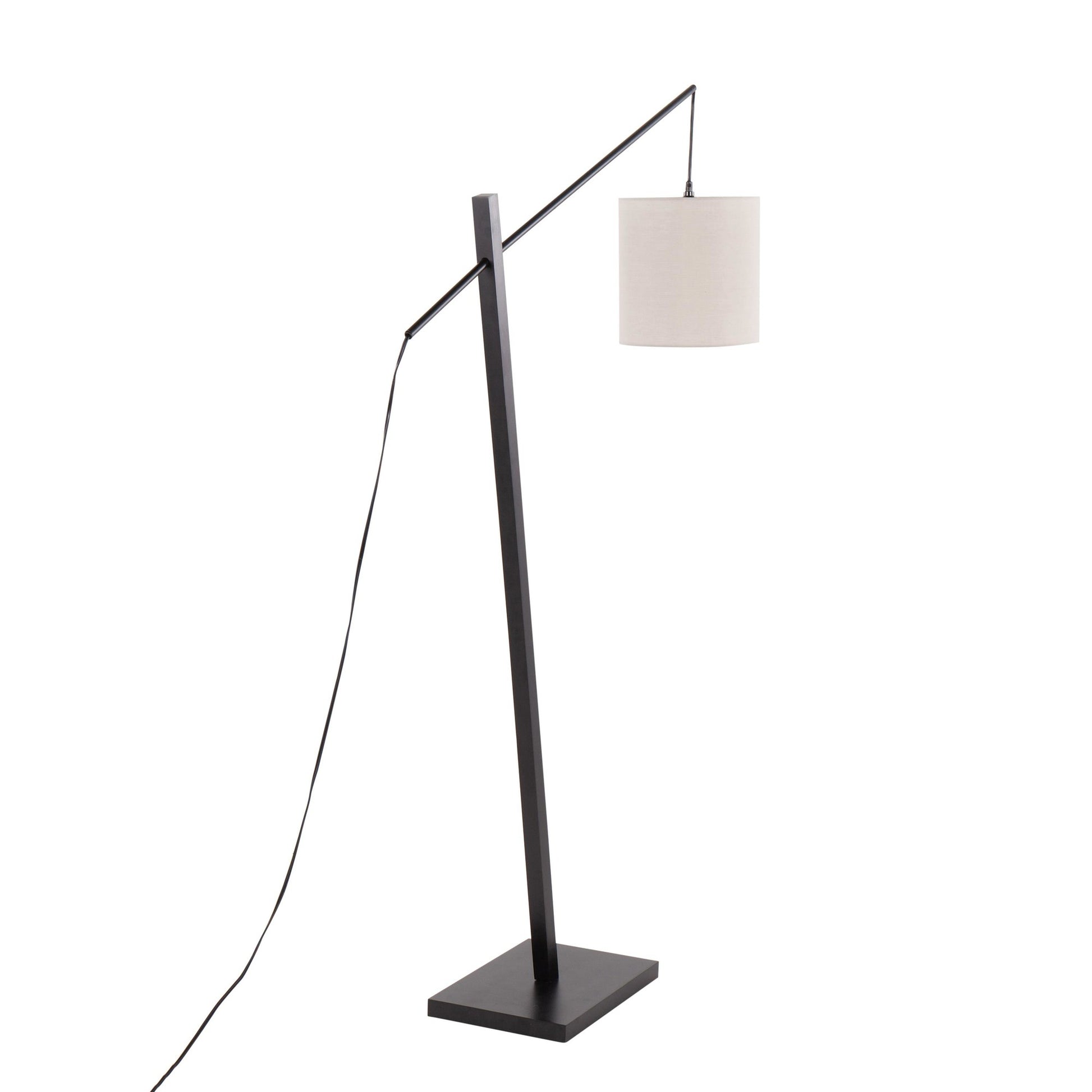 Arturo Contemporary Floor Lamp in Black Wood and Black Steel with Grey Fabric Shade By LumiSource | Floor Lamps | Modishstore - 7