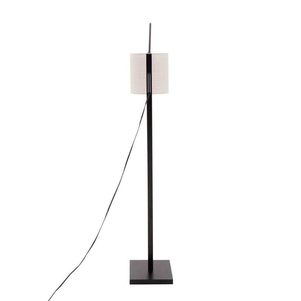 Arturo Contemporary Floor Lamp in Black Wood and Black Steel with Grey Fabric Shade By LumiSource | Floor Lamps | Modishstore - 8