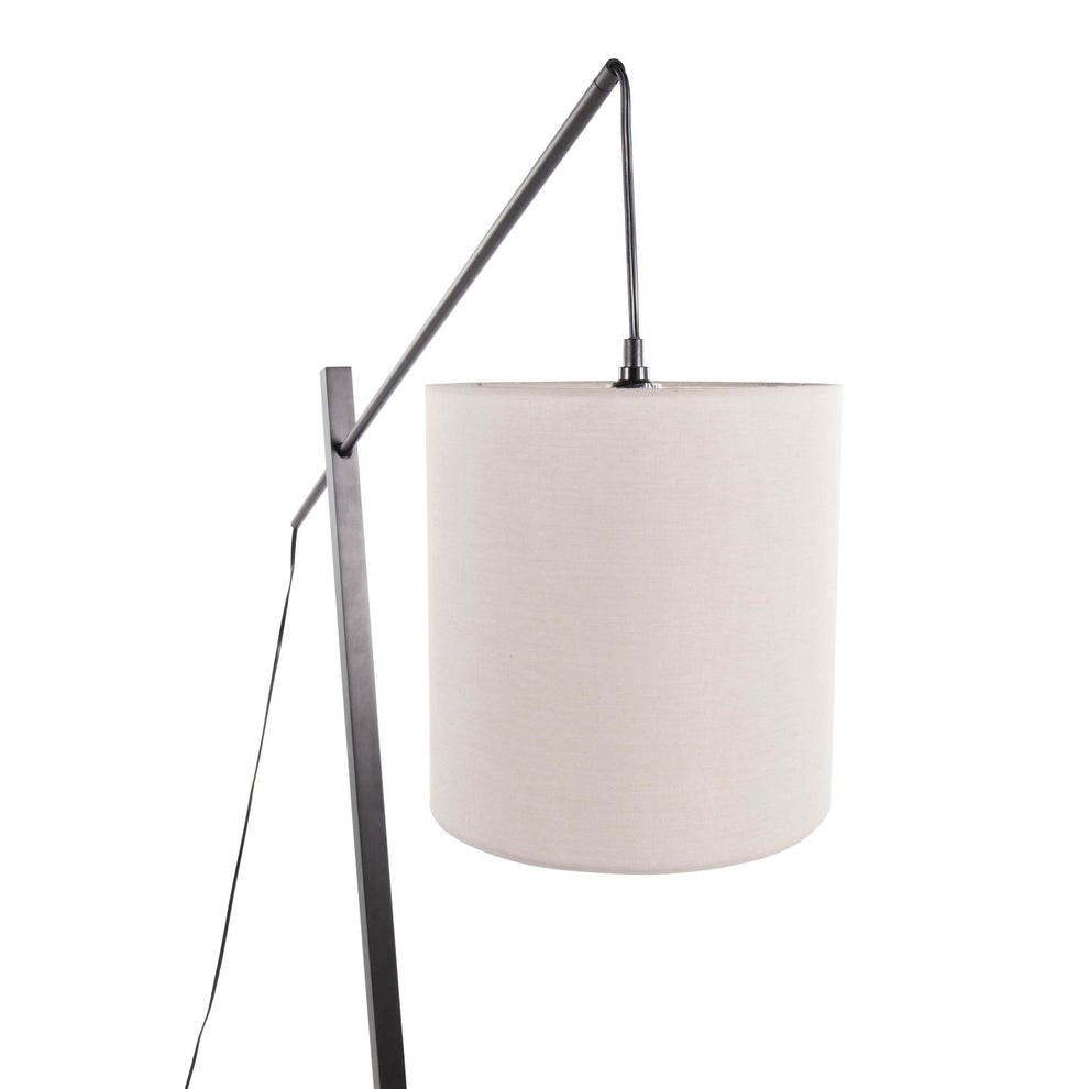 Arturo Contemporary Floor Lamp in Black Wood and Black Steel with Grey Fabric Shade By LumiSource | Floor Lamps | Modishstore - 3