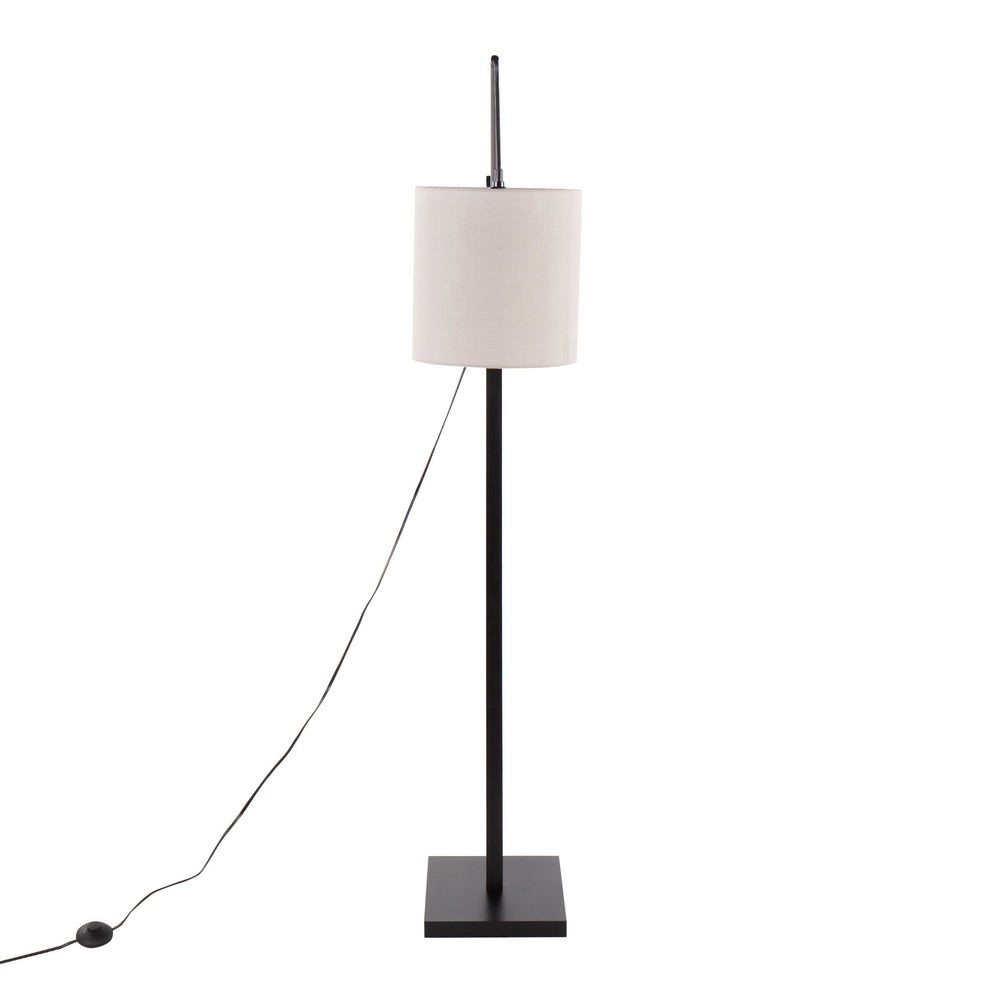 Arturo Contemporary Floor Lamp in Black Wood and Black Steel with Grey Fabric Shade By LumiSource | Floor Lamps | Modishstore - 2