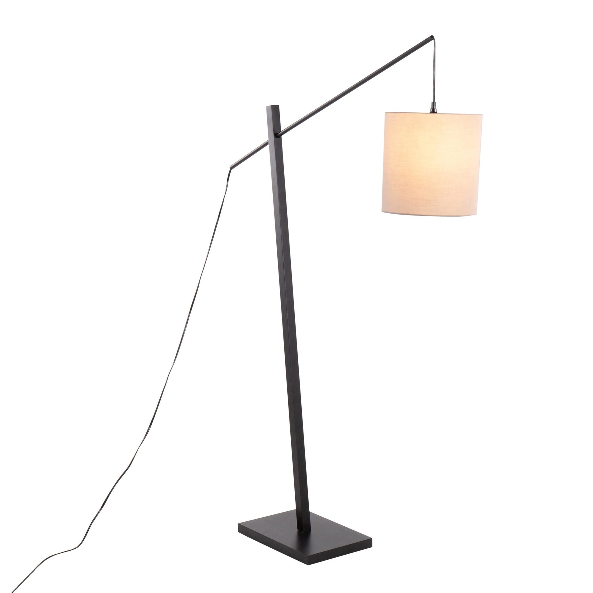 Arturo Contemporary Floor Lamp in Black Wood and Black Steel with Grey Fabric Shade By LumiSource | Floor Lamps | Modishstore - 5