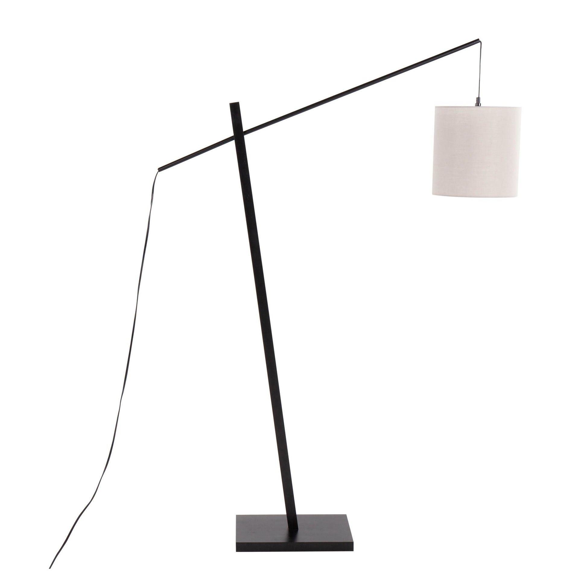 Arturo Contemporary Floor Lamp in Black Wood and Black Steel with Grey Fabric Shade By LumiSource | Floor Lamps | Modishstore - 6