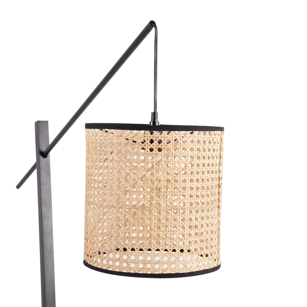 Arturo Contemporary Floor Lamp in Black Wood and Black Steel with Grey Fabric Shade By LumiSource | Floor Lamps | Modishstore - 11