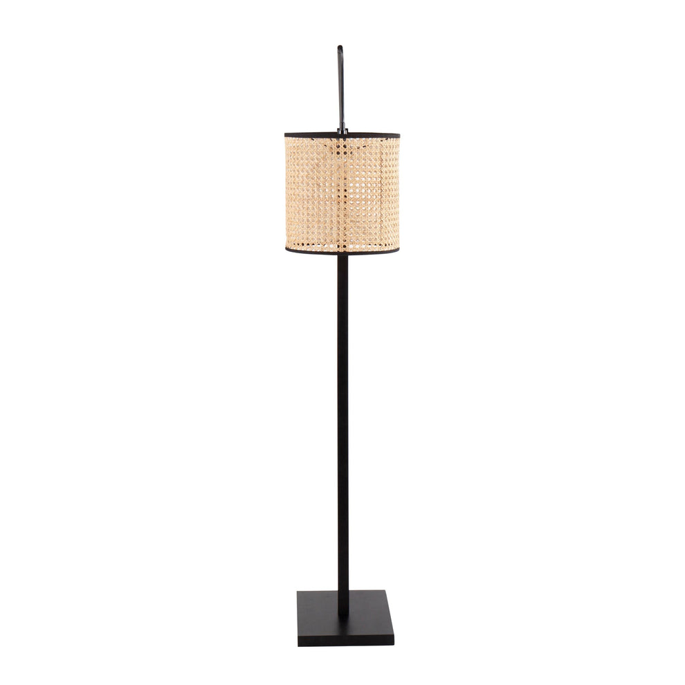 Arturo Contemporary Floor Lamp in Black Wood and Black Steel with Grey Fabric Shade By LumiSource | Floor Lamps | Modishstore - 10