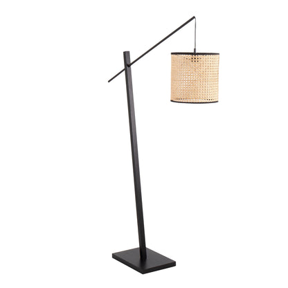 Arturo Contemporary Floor Lamp in Black Wood and Black Steel with Grey Fabric Shade By LumiSource | Floor Lamps | Modishstore - 9