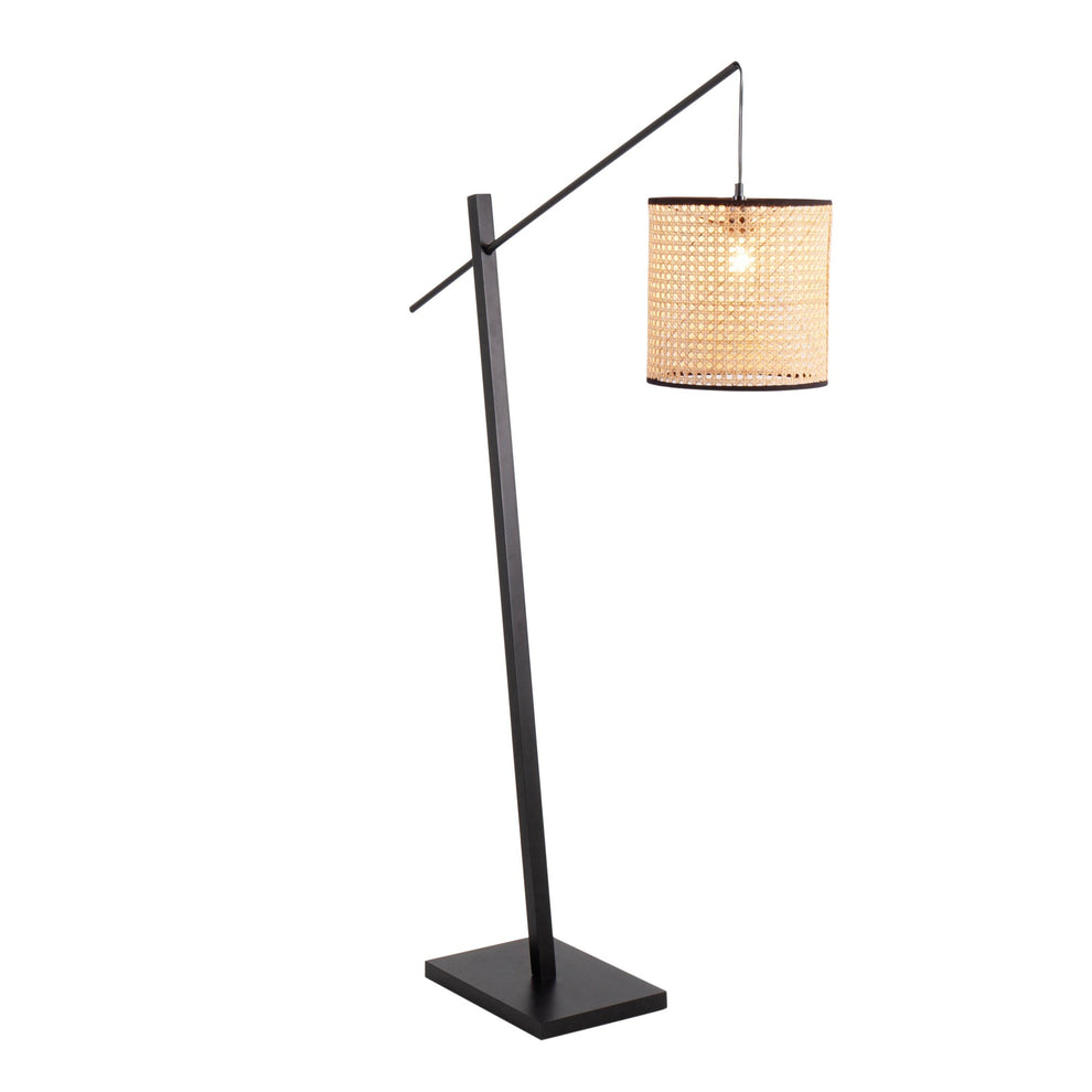 Arturo Contemporary Floor Lamp in Black Wood and Black Steel with Grey Fabric Shade By LumiSource | Floor Lamps | Modishstore - 13