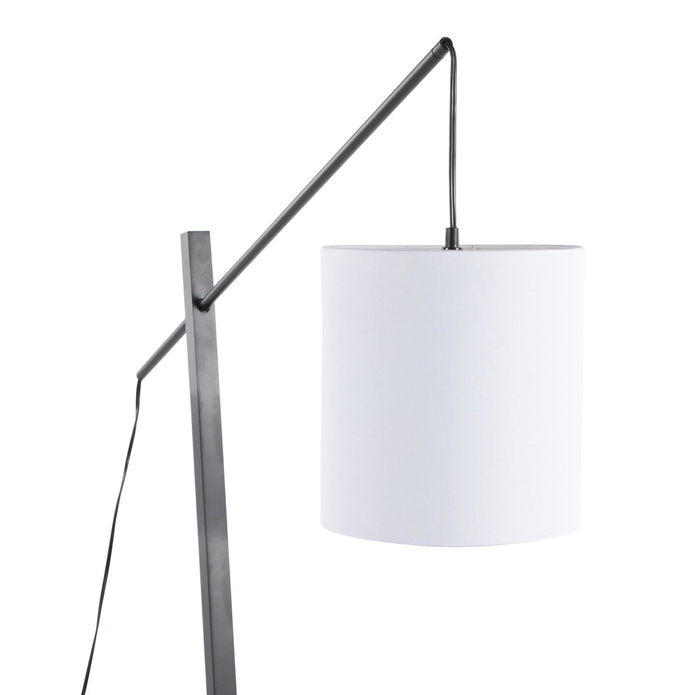 Arturo Contemporary Floor Lamp in Black Wood and Black Steel with Grey Fabric Shade By LumiSource | Floor Lamps | Modishstore - 19