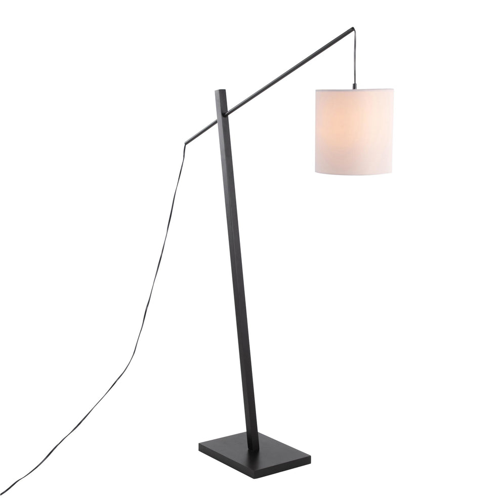 Arturo Contemporary Floor Lamp in Black Wood and Black Steel with Grey Fabric Shade By LumiSource | Floor Lamps | Modishstore - 21