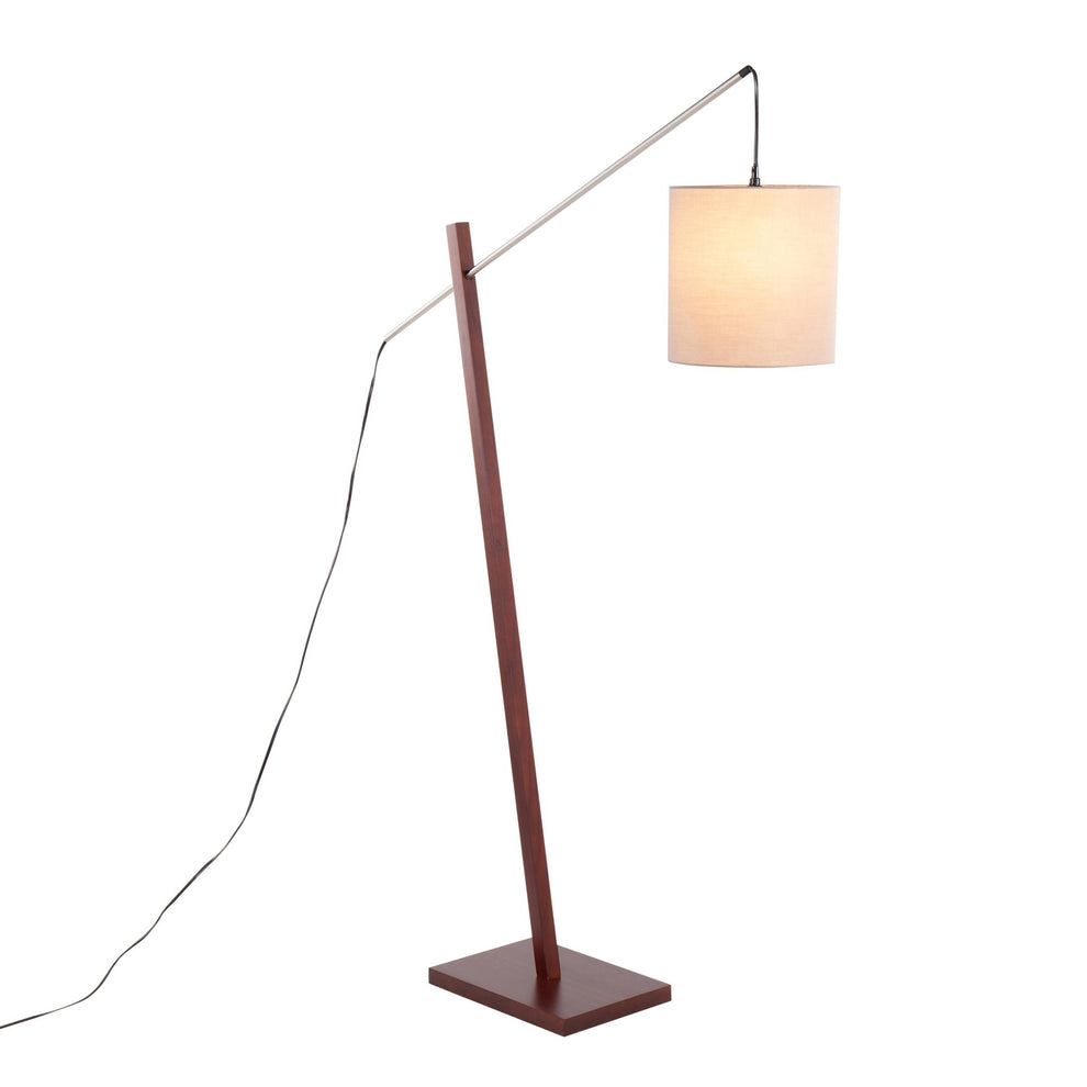 Arturo Contemporary Floor Lamp in Black Wood and Black Steel with Grey Fabric Shade By LumiSource | Floor Lamps | Modishstore - 29