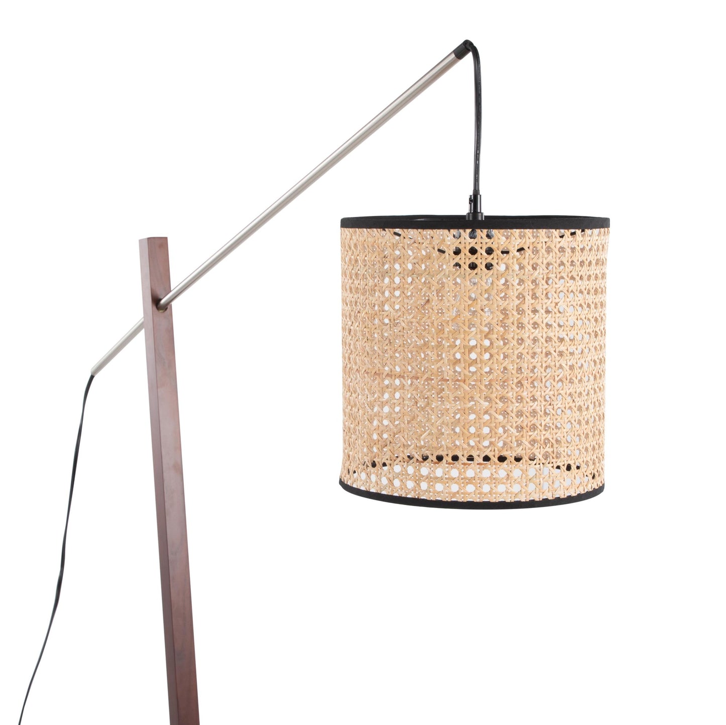 Arturo Contemporary Floor Lamp in Black Wood and Black Steel with Grey Fabric Shade By LumiSource | Floor Lamps | Modishstore - 35