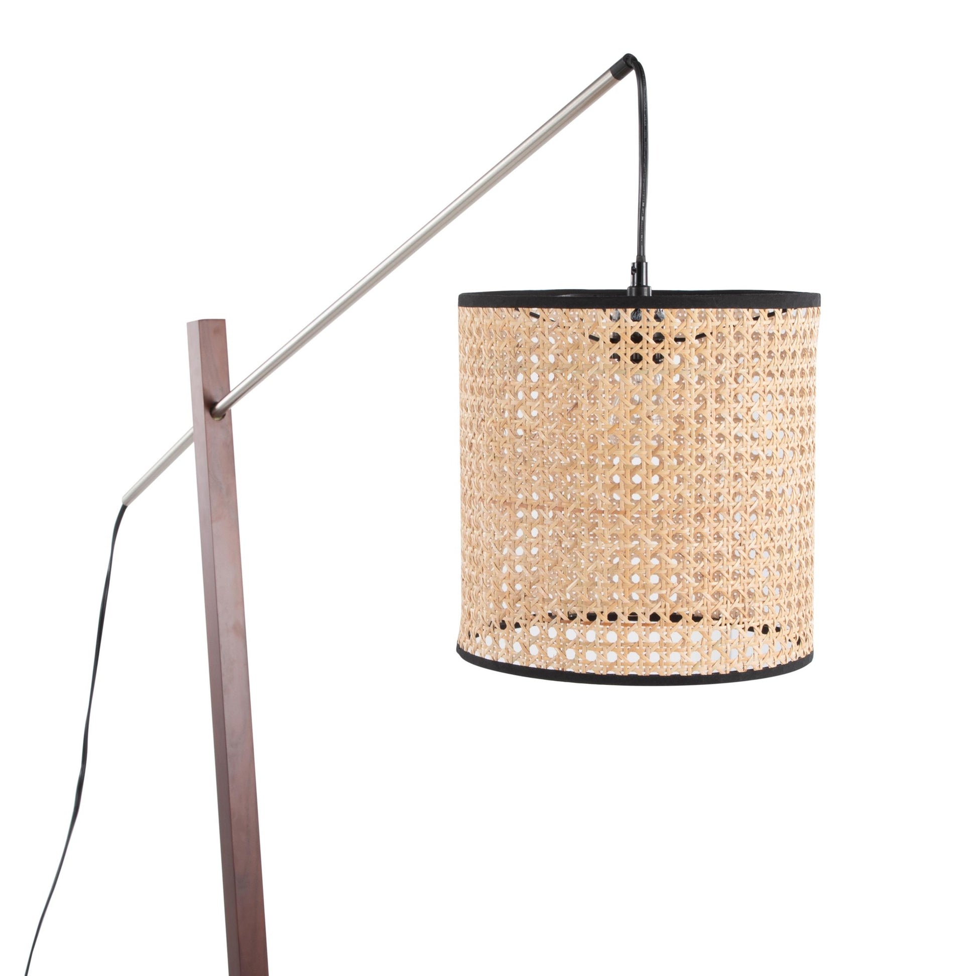 Arturo Contemporary Floor Lamp in Black Wood and Black Steel with Grey Fabric Shade By LumiSource | Floor Lamps | Modishstore - 35