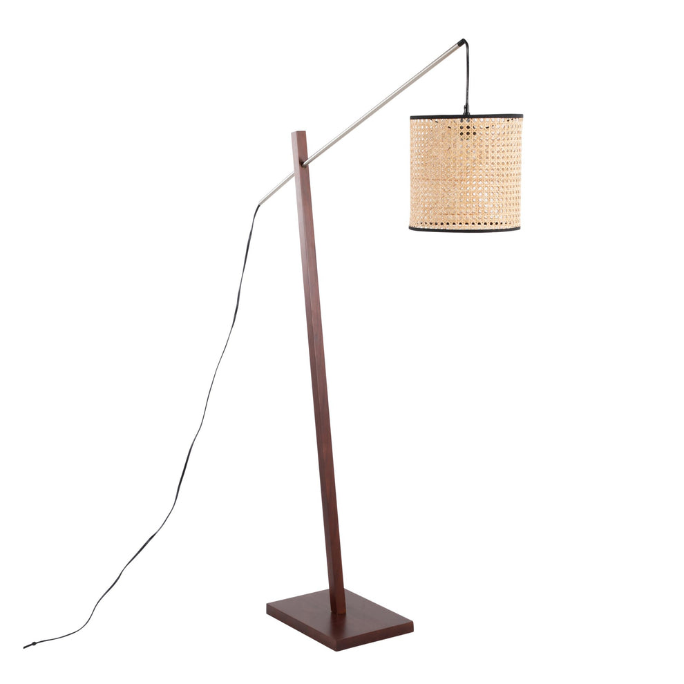 Arturo Contemporary Floor Lamp in Black Wood and Black Steel with Grey Fabric Shade By LumiSource | Floor Lamps | Modishstore - 33