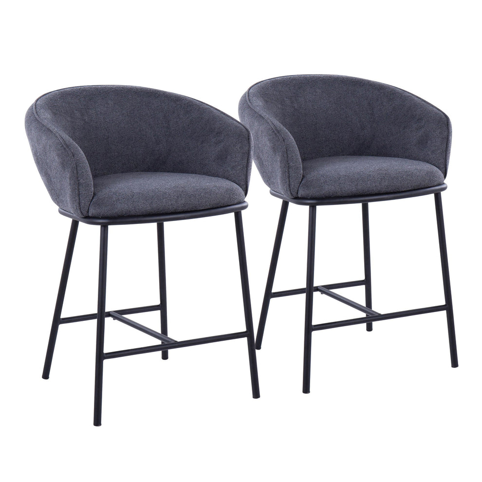 Ashland Contemporary Counter Stool in Black Steel and Charcoal Fabric By LumiSource - Set of 2 | Counter Stools | Modishstore