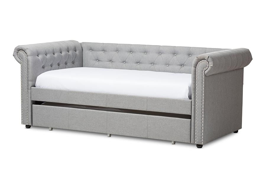 baxton studio mabelle modern and contemporary grey fabric trundle daybed | Modish Furniture Store-3