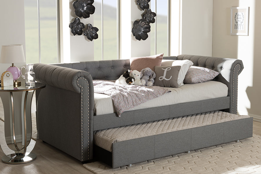 Baxton Studio Mabelle Modern and Contemporary Grey Fabric Trundle Daybed | Modishstore | Daybeds