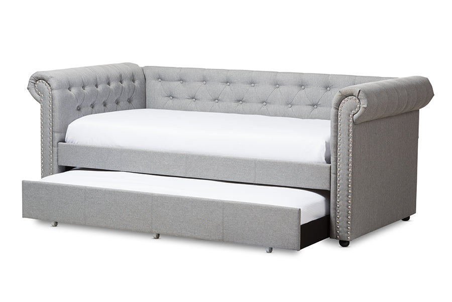 baxton studio mabelle modern and contemporary grey fabric trundle daybed | Modish Furniture Store-2
