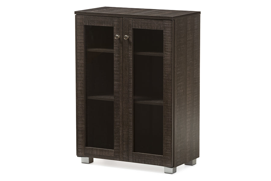baxton studio mason modern and contemporary dark brown multipurpose storage cabinet sideboard with two class doors | Modish Furniture Store-2