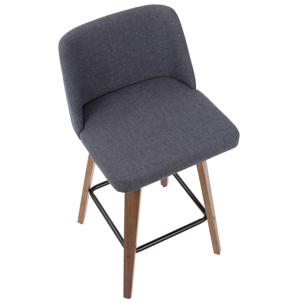 Toriano Mid-Century Modern Counter Stool in Walnut and Blue Fabric By LumiSource - Set of 2 | Counter Stools | Modishstore - 4