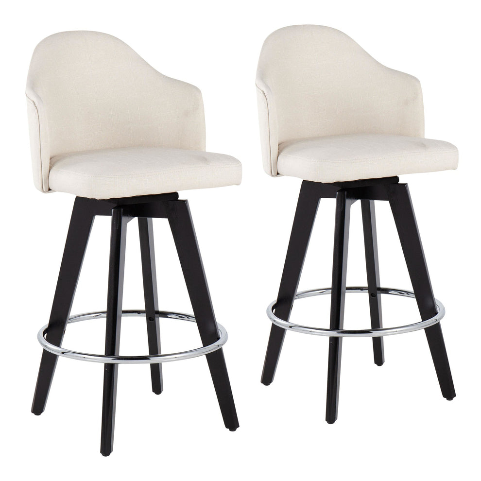 Ahoy Contemporary 26" Fixed-Height Counter Stool with Black Wood Legs and Round Gold Metal Footrest with Light Grey Fabric Seat By LumiSource - Set of 2 | Counter Stools | Modishstore - 17